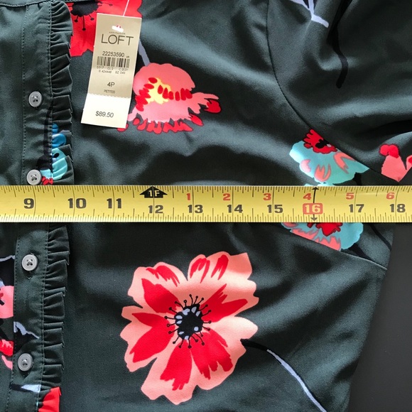 ⭐️HP⭐️ NWT LOFT Floral Shirt Dress Bottle Green - Picture 6 of 8